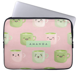 Personalized Pastel Kawaii Matcha Tea Pattern ラップトップスリーブ