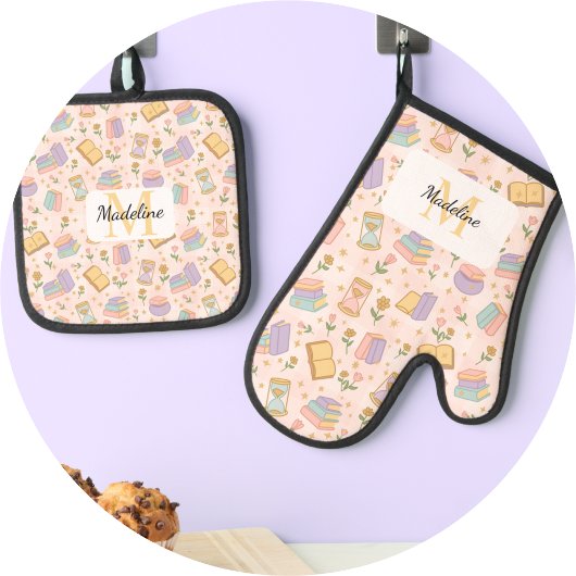Personalized Pastel Kitchen Magic Pink 鍋つかみ&鍋敷きセット