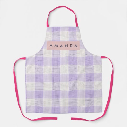 Personalized Pastel Lavender Gingham Plaid エプロン (正面)