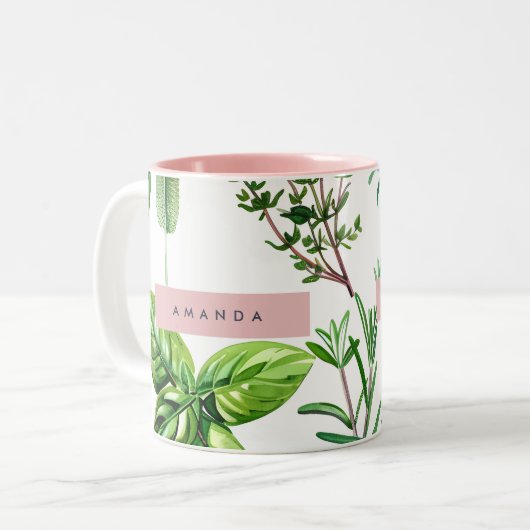 Personalized Pastel Lush Garden Herbs ツートーンマグカップ (正面左)