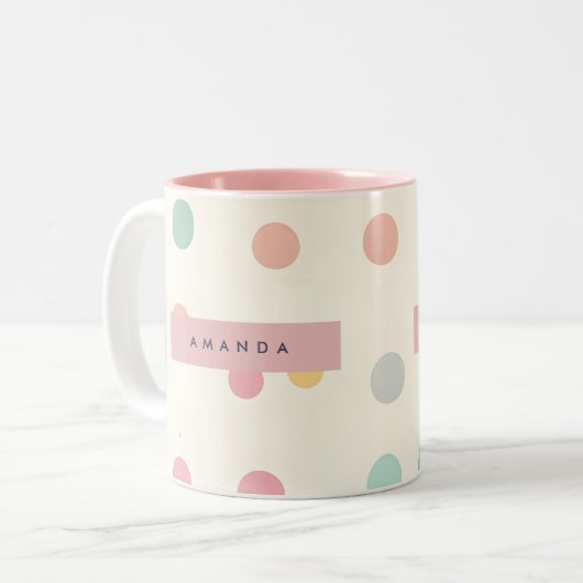 Personalized Pastel Macaron Polka Dot  ツートーンマグカップ (正面左)