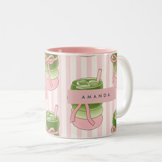 Personalized Pastel Matcha Cups Pattern ツートーンマグカップ (正面右)