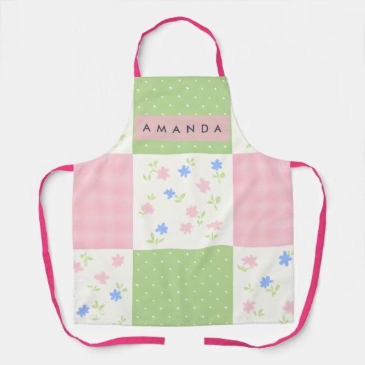 Personalized Pastel Patchwork Floral Pattern エプロン (正面)