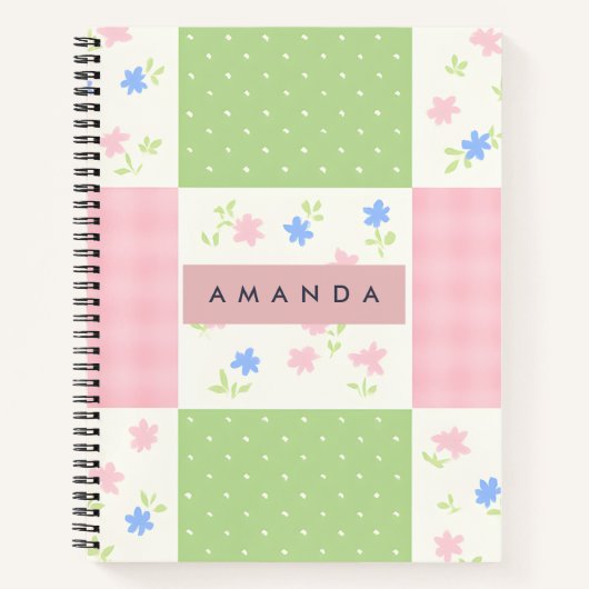 Personalized Pastel Patchwork Floral Pattern ノートブック (正面)