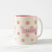 Personalized Pastel Peach & Blush Polka Dot  ツートーンマグカップ (正面右)