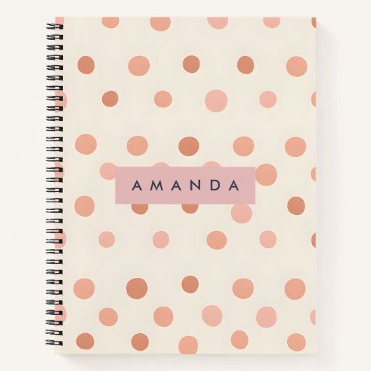 Personalized Pastel Peach & Blush Polka Dot  ノートブック (正面)