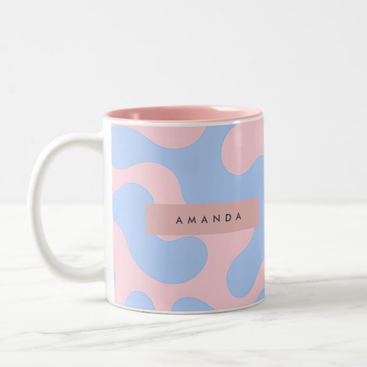 Personalized Pastel Pink and Baby Blue Abstract ツートーンマグカップ (左)