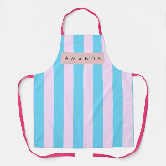 Personalized Pastel Pink and Blue Striped エプロン (正面)