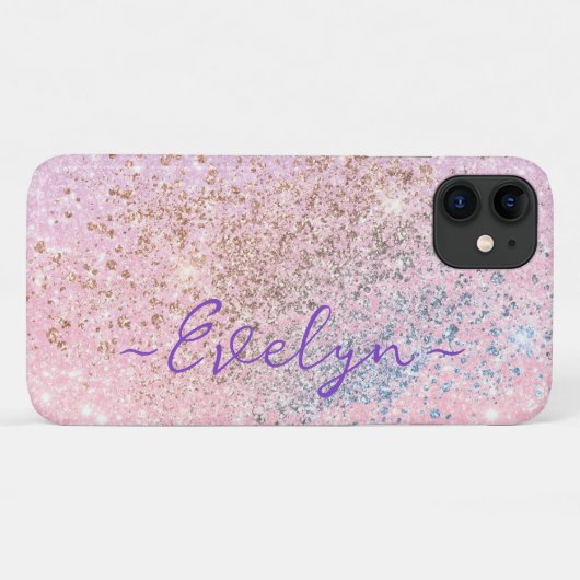 Personalized pastel pink blue glitter Case-Mate iPhoneケース (裏面(横))