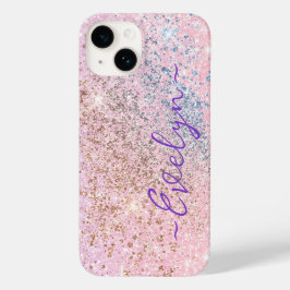 Personalized pastel pink blue glitter Case-Mate iPhone 14ケース