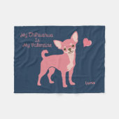 Personalized Pastel Pink Chihuahua Valentine フリースブランケット (正面(横))