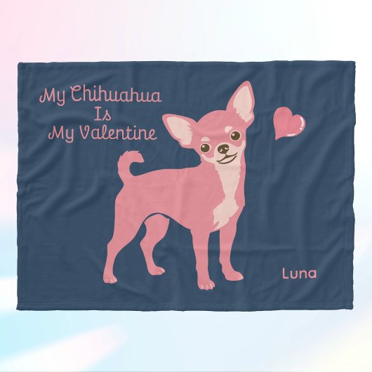 Personalized Pastel Pink Chihuahua Valentine フリースブランケット