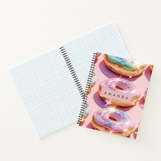 Personalized Pastel Pink Donut Sparkle ノートブック (内部)