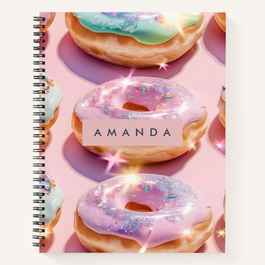 Personalized Pastel Pink Donut Sparkle ノートブック (正面)