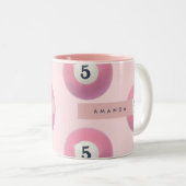 Personalized Pastel Pink Number 5 Billiard Ball ツートーンマグカップ (正面右)