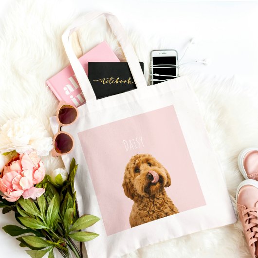 Personalized Pastel Pink Phone Case with Dog Photo トートバッグ