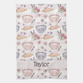 Personalized Pastel Pink Purple Kawaii Heart キッチンタオル (縦)