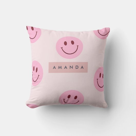 Personalized Pastel Pink Smiley Face  クッション (正面)