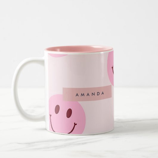 Personalized Pastel Pink Smiley Face  ツートーンマグカップ (左)