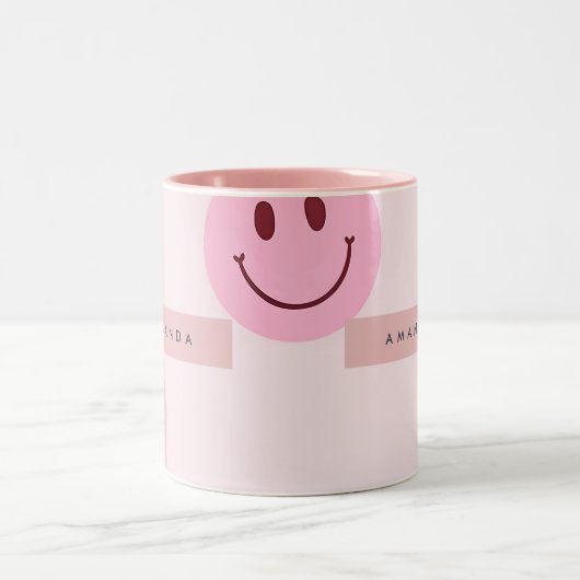 Personalized Pastel Pink Smiley Face  ツートーンマグカップ (中央)