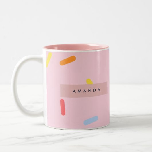 Personalized Pastel Pink Sprinkle Confetti ツートーンマグカップ (左)