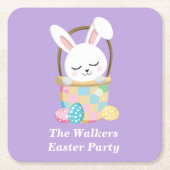 Personalized Pastel Purple Happy Easter Party スクエアペーパーコースター (正面)