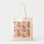Personalized Pastel Rainbow Cupcake Pattern トートバッグ (正面)