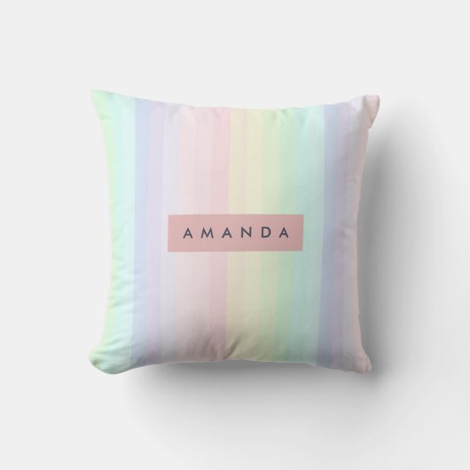 Personalized Pastel Rainbow Stripe クッション (正面)