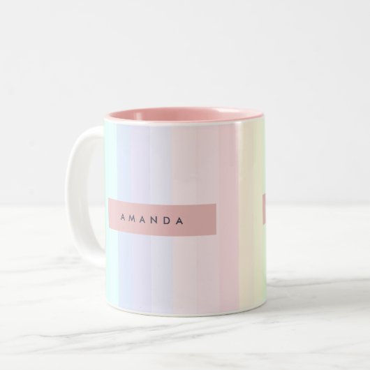 Personalized Pastel Rainbow Stripe ツートーンマグカップ (正面左)