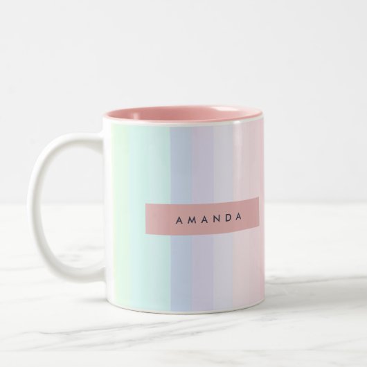 Personalized Pastel Rainbow Stripe ツートーンマグカップ (左)