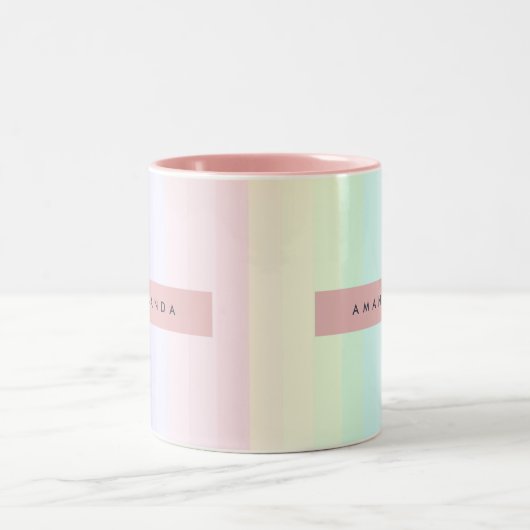 Personalized Pastel Rainbow Stripe ツートーンマグカップ (中央)