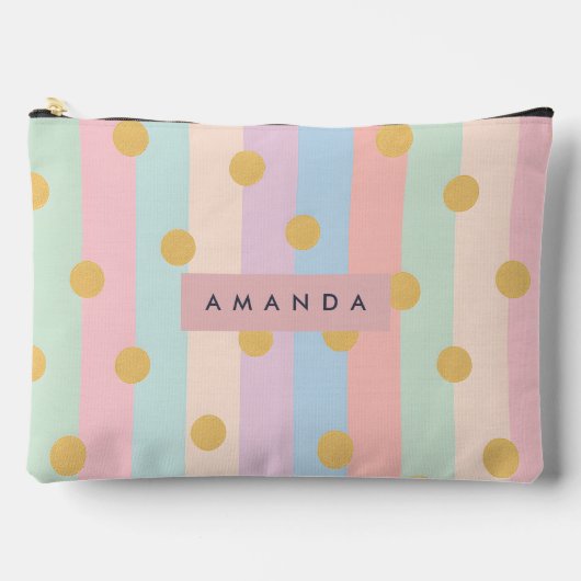 Personalized Pastel Rainbow Stripes with Dots アクセサリーポーチ (正面)