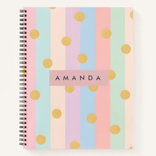 Personalized Pastel Rainbow Stripes with Dots ノートブック (正面)