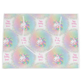 Personalized Pastel Rainbow Unicorn Happy Birthday ラージペーパーバッグ (正面)