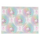 Personalized Pastel Rainbow Unicorn Happy Birthday ラージペーパーバッグ (裏面)