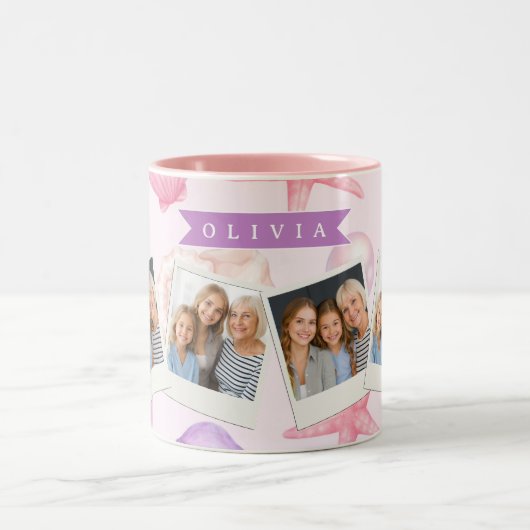 Personalized Pastel Seashell Coastal Custom Name ツートーンマグカップ (中央)