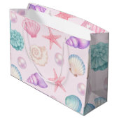 Personalized Pastel Seashell Coastal Custom Name ラージペーパーバッグ (裏面アングル)