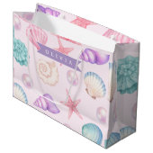 Personalized Pastel Seashell Coastal Custom Name ラージペーパーバッグ (正面アングル)