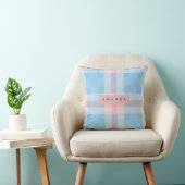Personalized Pastel Sky Blue and Blush Pink Plaid クッション (椅子)
