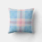 Personalized Pastel Sky Blue and Blush Pink Plaid クッション (裏面)