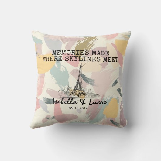 Personalized Pastel Skyline Couple Pillow クッション (裏面)