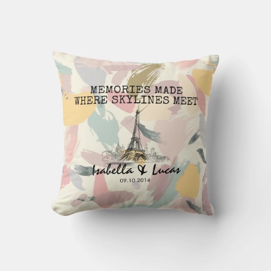 Personalized Pastel Skyline Couple Pillow クッション (正面)