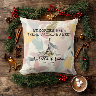 Personalized Pastel Skyline Couple Pillow クッション