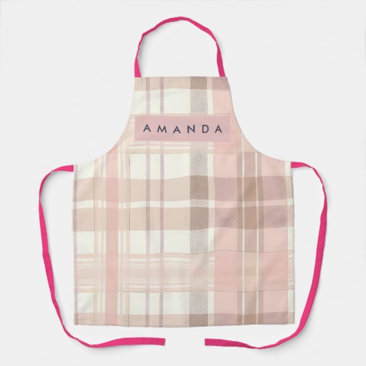 Personalized Pastel Soft Blush Beige Plaid エプロン (正面)