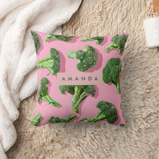 Personalized Pastel Sparkle Green Broccoli  クッション (ブランケット)