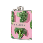 Personalized Pastel Sparkle Green Broccoli  フラスク (左)