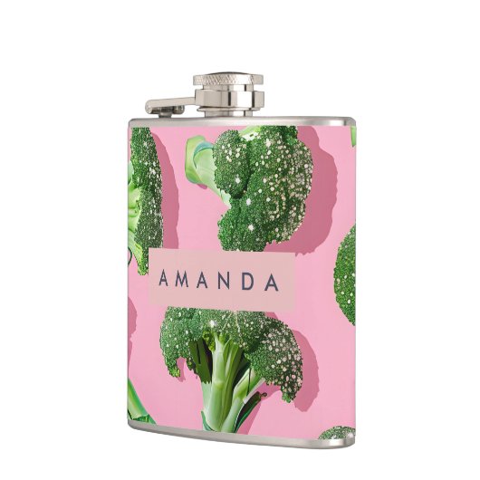 Personalized Pastel Sparkle Green Broccoli  フラスク (左)