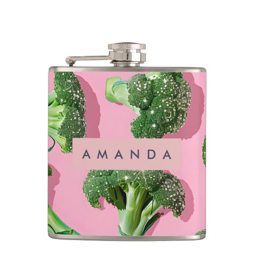 Personalized Pastel Sparkle Green Broccoli  フラスク (正面)