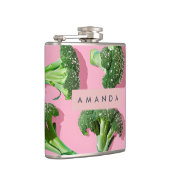 Personalized Pastel Sparkle Green Broccoli  フラスク (右)