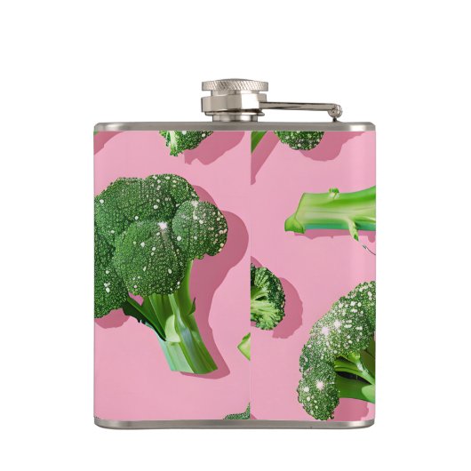 Personalized Pastel Sparkle Green Broccoli  フラスク (裏面)